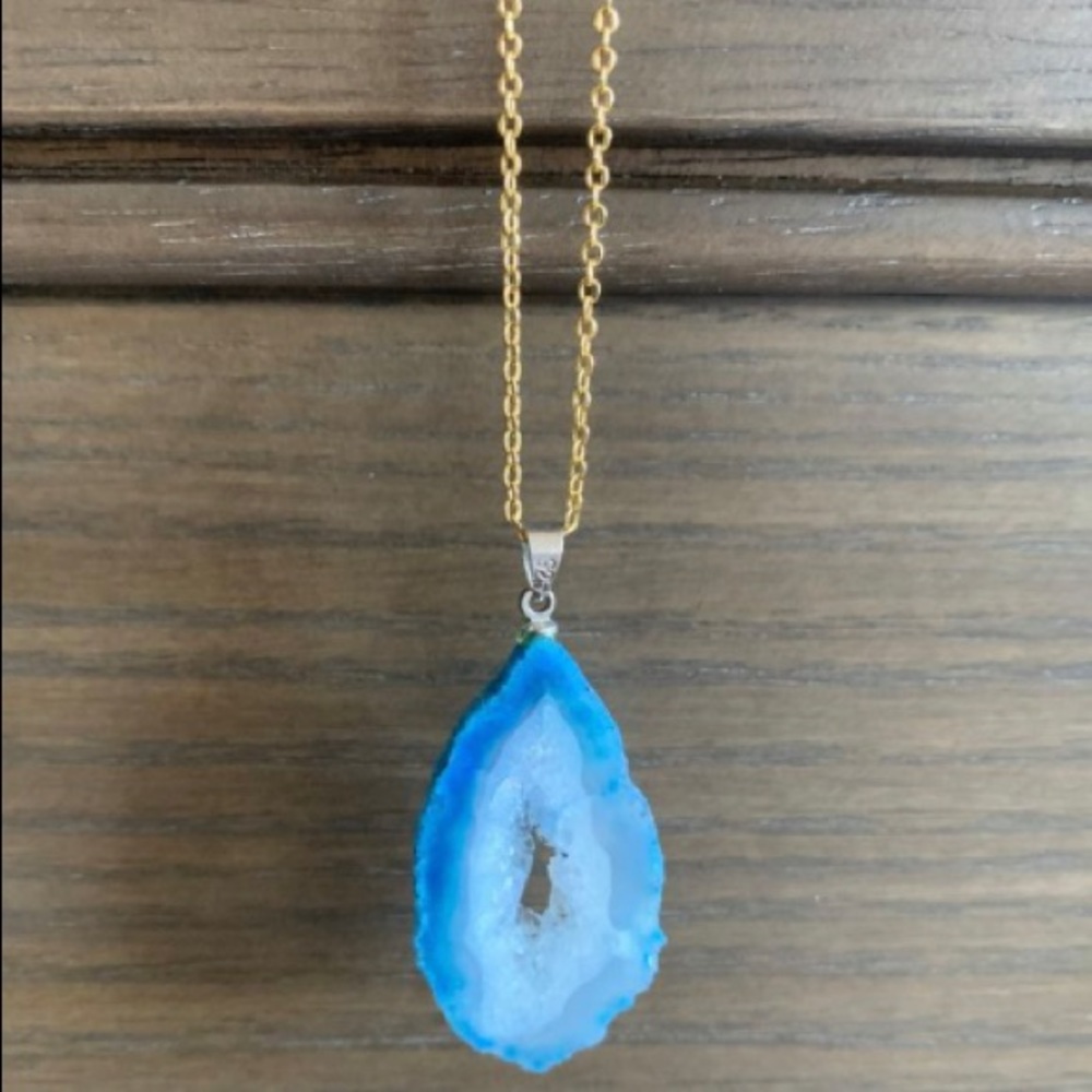 Agate .925 sterling necklace blue rock brand new anthropologie